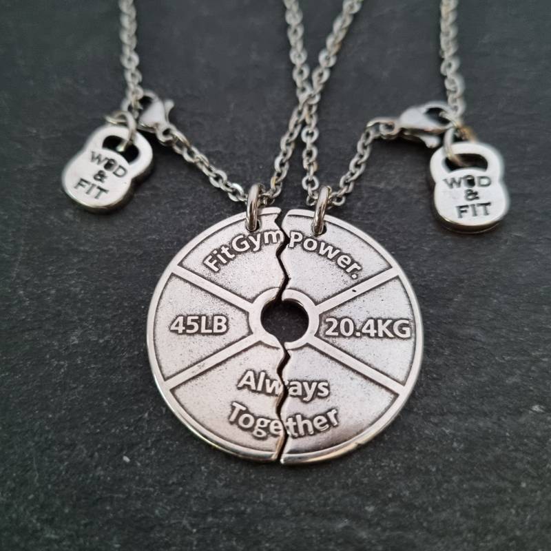 Partnerketten „Gym Disco I Love My Life Always Together" Geschenk Für Paare Sportschmuck Gewichtheber Fitnessstudio Wod & Fit von WodAndFit