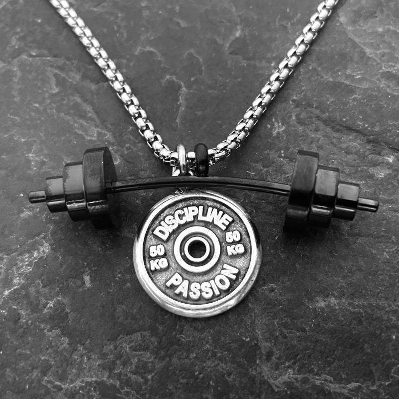 Power Clean Workout Gym Halskette Mit Schwarzer Hantelstange Und Gewichtsscheibe - Motivationsgeschenk Geschenk Für Den Freund Trainer Gewichtheben von WodAndFit