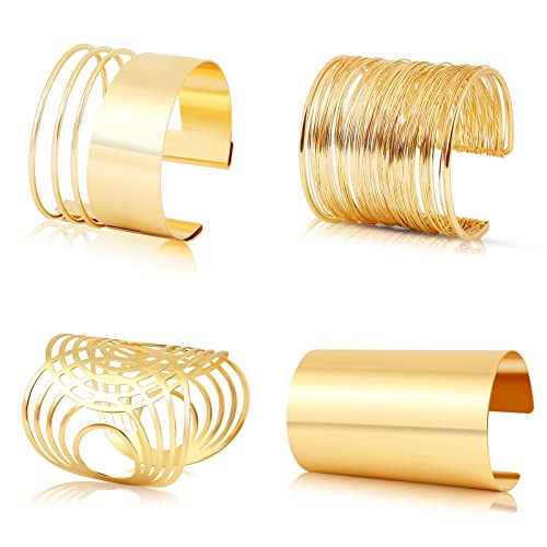 Wodasi 4 Stück Armband Damen Manschette Armreif Set Breit Verstellbare Oberarmreif Damen Gold Armband Oberarm Schmuck, Manschette Armreif Set für Frauen öffnen Breite Draht Armbänder Wodasi 4 Stück Armband Damen Manschette Armreif Set Breit Verstellbare Oberarmreif Damen Gold Armband Oberarm Schmuck, Manschette Armreif Set für Frauen öffnen Breite Draht Armbänder von Wodasi