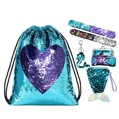 Wodasi Pailletten Rucksack Turnbeutel Glitzer, Meerjungfrau Kordelzug Magie Reversible Pailletten Rucksack Mode Glitzernde Tanz Tasche mit Tasche, Meerjungfrau Pailletten Tasche Kordelzug von Wodasi