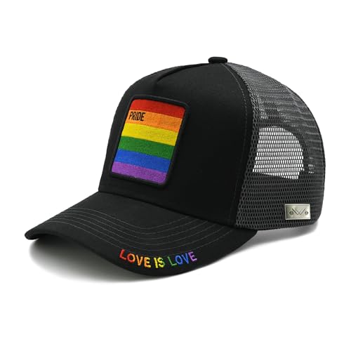 Wodeal Unisex Pride Trucker Hut, LGBT Rainbow Stripes Embroidered Baseball Cap Adjustable Snapback Mesh Hat for Men Women, Schwarz, Einheitsgr��e Wodeal Unisex Pride Trucker Hut, LGBT Rainbow Stripes Embroidered Baseball Cap Adjustable Snapback Mesh Hat for Men Women, Schwarz, Einheitsgr��e von Wodeal