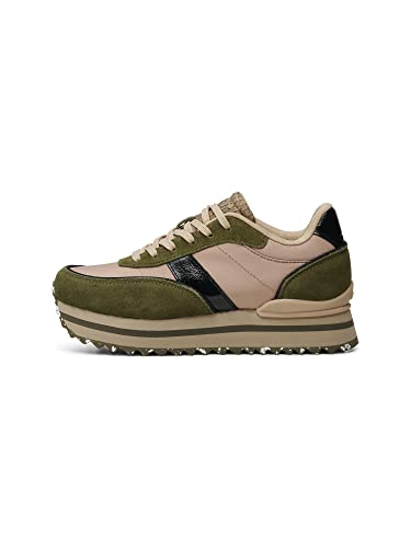 Woden Damen Sneakers Nellie II Metallic Plateau, Coffee Cream/Dark Olive, 38 von Woden