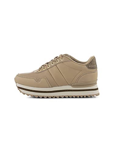 Woden Damen Sneakers Nora III Full Leather Plateau, Coffee Cream, 39 von Woden