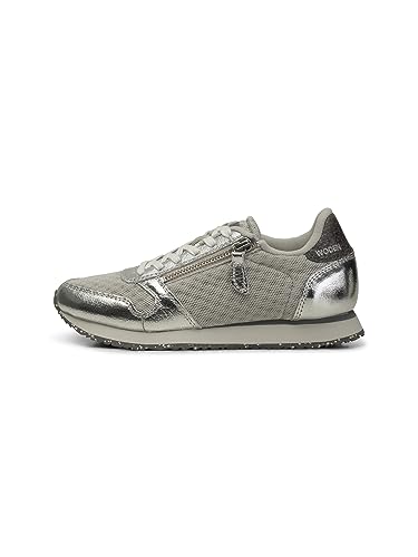 Woden Damen Ydun Metallic Zipper Sneakers Größe 38,049 Sea Fog Grey von Woden