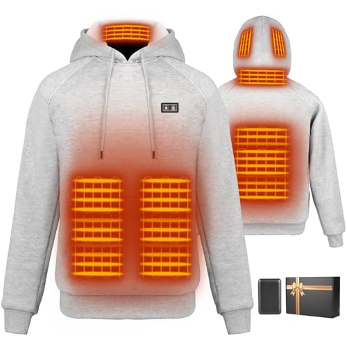 Wodesid Beheizbare Jacke Hoodie Kapuzenpullover mit 7.4V Akku und Kapuze, Outoor Beheizte Jacke Kapuzenjacke für Herren Damen mit 3 Heizstufen Sweatshirt von Wodesid