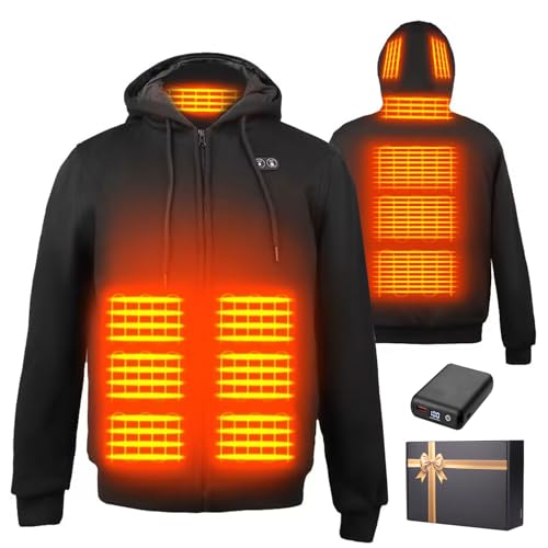 Wodesid Beheizbare Jacke Hoodie Kapuzenpullover mit 7.4V Akku und Kapuze, Outoor Beheizte Jacke Kapuzenjacke für Herren Damen mit 3 Heizstufen Sweatshirt von Wodesid