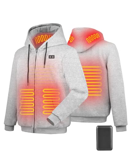 Beheizbare Jacke Hoodie Kapuzenpullover mit 7.4V Akku und Kapuze, Outoor Beheizte Jacke Kapuzenjacke für Herren Damen mit 3 Heizstufen (DE/NL/SE/PL, Alphanumerisch, XL, Regular, Regular, Grau) von Wodesid