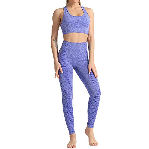 WodoWei Damen 2-teiliges Workout-Outfits, Sport-BH, nahtlose Leggings, Yoga, Fitnessstudio, Activewear Set - Blau - Medium von WodoWei