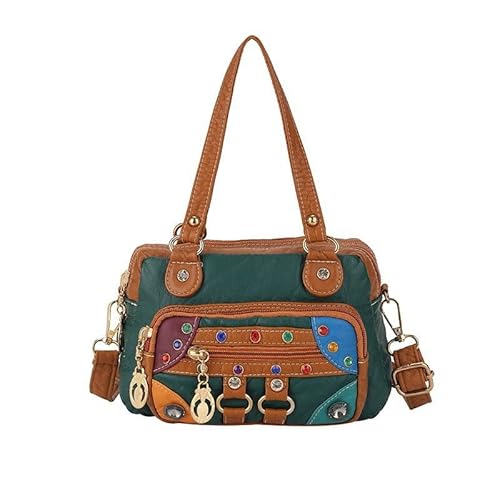 Ethnische Strass-Handtasche – bunte Bohemian-Umhängetasche, weiches gewaschenes Leder, mehrfarbig, Schultertasche mit Reißverschlusstasche, einzigartiges Geschenk für Damen, armee-grün, large Ethnische Strass-Handtasche – bunte Bohemian-Umhängetasche, weiches gewaschenes Leder, mehrfarbig, Schultertasche mit Reißverschlusstasche, einzigartiges Geschenk für Damen, armee-grün, large von Wodouyzi
