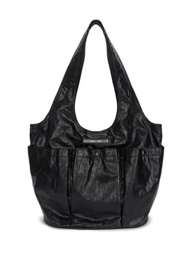 Knitterte Schultertasche mit zwei Taschen, koreanische Achseltasche, Organizer mit mehreren Fächern, kompatibel mit Tragetaschen, Schwarz , large Knitterte Schultertasche mit zwei Taschen, koreanische Achseltasche, Organizer mit mehreren Fächern, kompatibel mit Tragetaschen, Schwarz , large von Wodouyzi