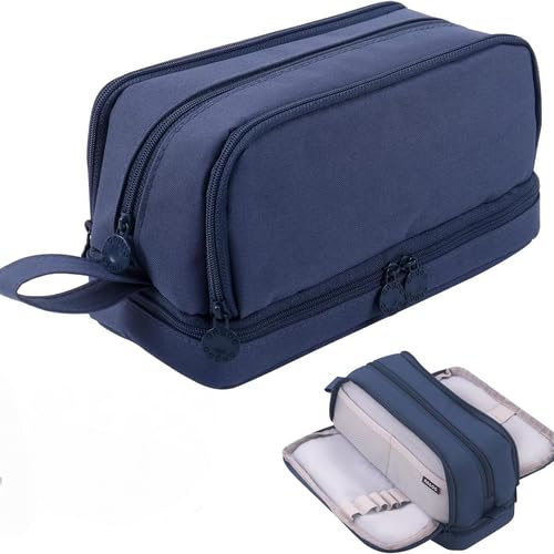 Wodouyzi Robustes Federmäppchen aus Segeltuch – 4 Fächer & Haftnotizen (Unisex-Design), blau, Federmäppchen, Schreibwaren-Organizer von Wodouyzi