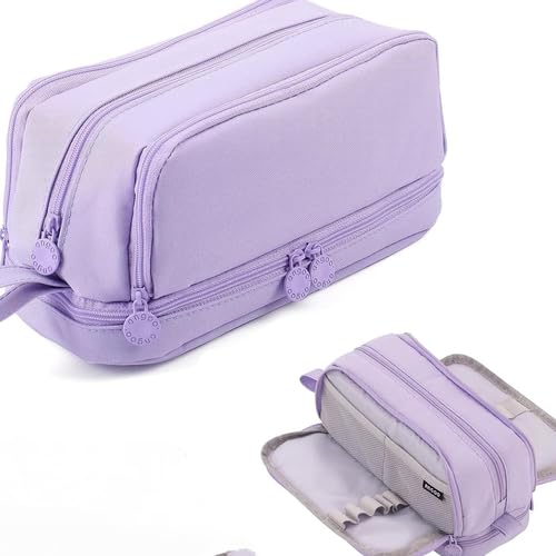 Wodouyzi Robustes Federmäppchen aus Segeltuch – 4 Fächer & Haftnotizen (Unisex-Design), violett, Federmäppchen, Schreibwaren-Organizer von Wodouyzi