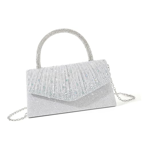Anspruchsvolle Damen Abendtasche Mit Glitzernder Strassverzierung Plissierte Handtasche Umhängetasche Für Brautjungfern von Woedpez
