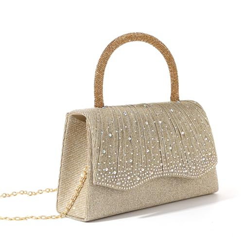 Anspruchsvolle Damen Abendtasche Mit Glitzernder Strassverzierung Plissierte Handtasche Umhängetasche Für Brautjungfern von Woedpez