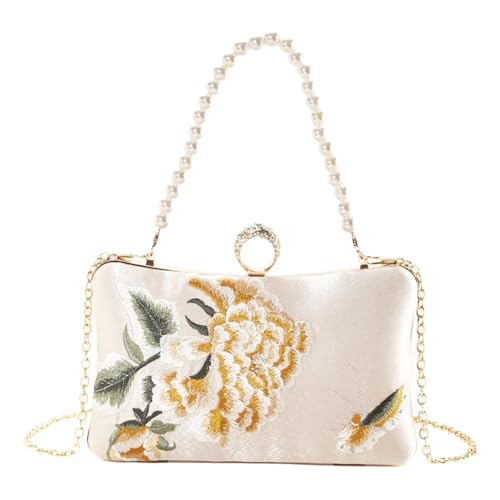 Einzigartige Chinesische Seidenhandtasche Abendtasche Schultertasche Mit Pfingstrosen Stickerei Und Perlendetails Für Besondere Anlässe von Woedpez