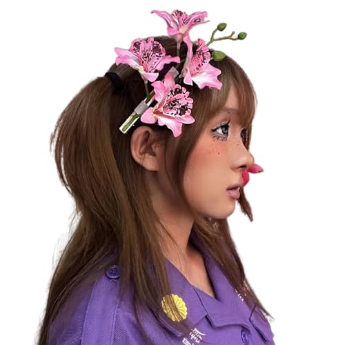 Japonism Lilien Brautblumen-Haarspange mit seitlichem Clip, Prinzessin, süße Mädchen, Pony-Clip, Lilien, bunte Lilien, Haarspange von Woedpez