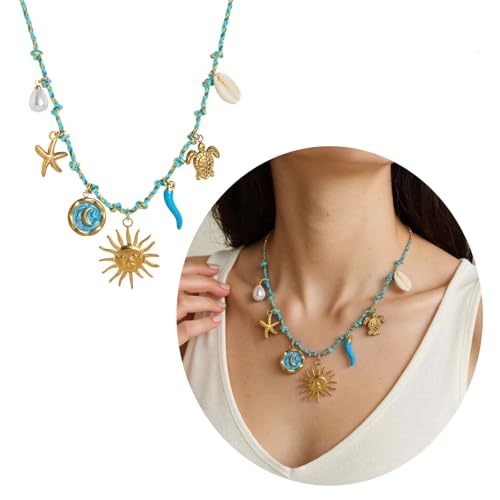 Styles Seestern-Charm-Halskette, verstellbare Kordelkette, handgefertigt, Festival-Schmuck, Damen, lässiger Knoten-Ketten-Accessoire, Einheitsgröße, Wie beschrieben, Wie beschrieben von Woedpez