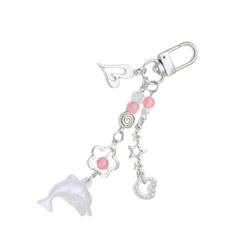 Woedpez Delphin Anhängerschlüsselkette Mit Herz Bowknot Charm Acryl Perlen Keyring Modes Accessoire Für Schlüssel Und Taschen von Woedpez