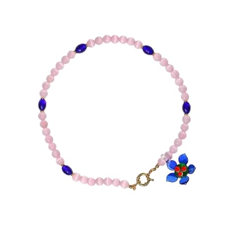 Woedpez Modische Blüten-Anhänger-Halskette aus stabilen Steinglas-Materialien mit verstellbarer Kette für vielseitiges Styling, Blumenanhänger von Woedpez