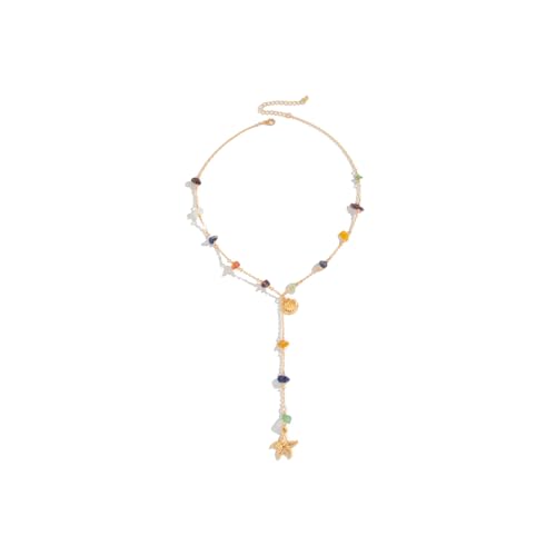 Woedpez Stackable Beachwear Accessory Lightweight Mixed Accents Necklace With Seashells Seestern and Pebbles Detail Turquoise Stone Copper Plated Necklace von Woedpez