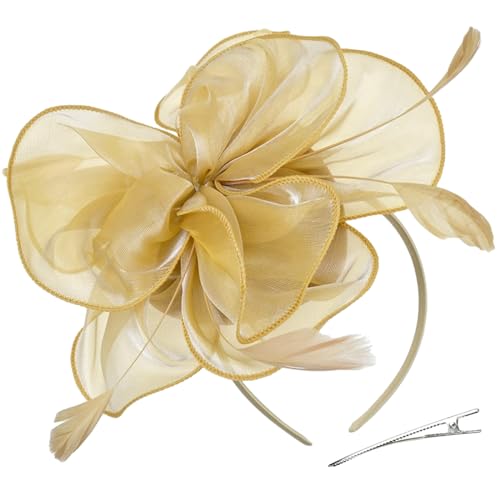 Woedpez TeaParty Fascinator Stirnband Französische Haarspange für Frauen Organza Blume Kopfschmuck Elegant Kirche Stirnband Haarspange Elegante Haarnadel Haarschmuck von Woedpez