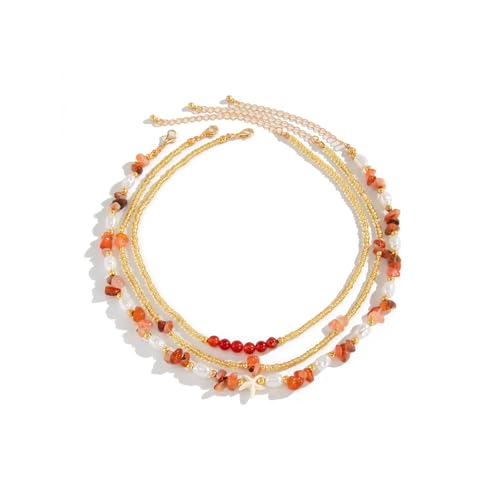 Woedpez Verstellbare Halskette mit gemischten Steinperlen, Schlüsselbeinkette für stapelbaren Schmuck, mehrfarbige Glasperlen-Halskette von Woedpez