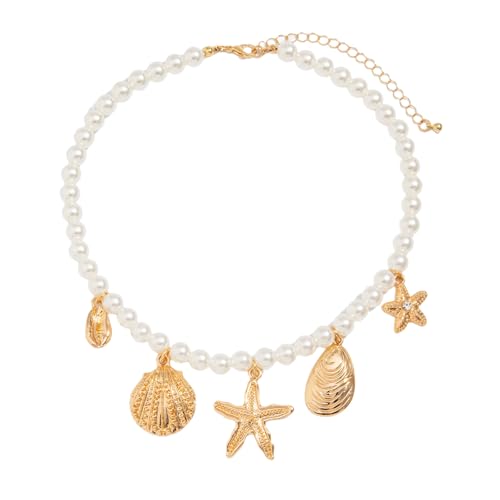 Woedpez Vielseitige Halskette mit aufwändigem Seestern-Design, gepaart mit zarten Kunstperlen, Kunstperlen und Legierungs-Halskette von Woedpez