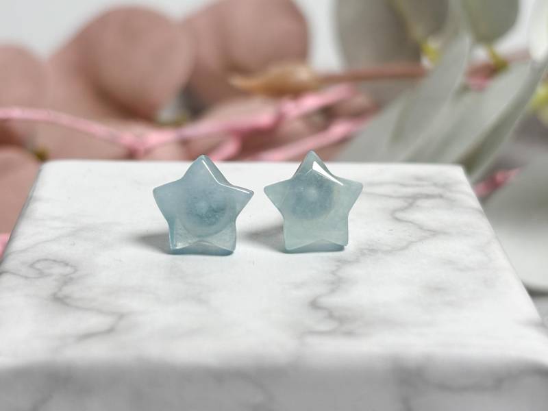 Hellblauer Morganit Stern Ohrstecker | 925 Silber 8 Mm Zarter Edelsteinschmuck Für Achtsamkeit & Harmonie von WoelkchenWunderShop