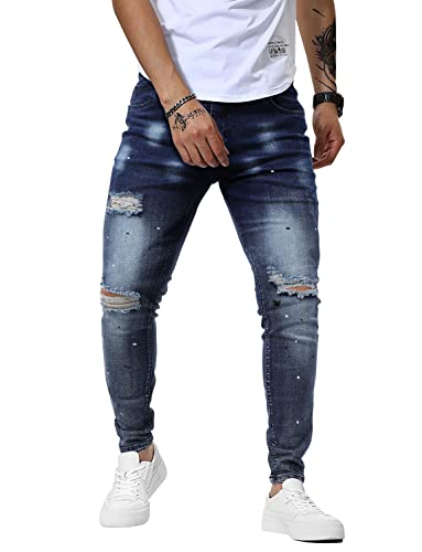 Woenzaia Herren Jeans Slim Fit Skinny Denim Stretch Tapered Jeans Hose, #2-3 blau gerissen, 52 von Woenzaia