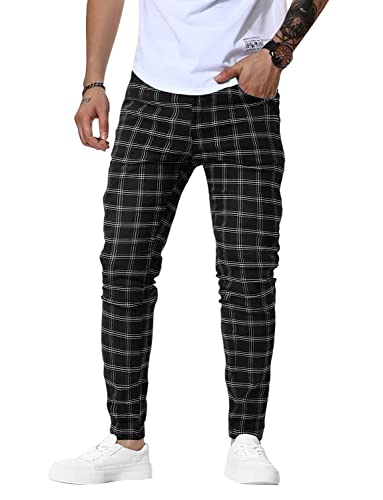 Woenzaia Herren Slim Fit Kleid Hose Casual Stretchy Twill Chinos Tapered Skinny Slacks, #1 Black Plaid, 50 Woenzaia Herren Slim Fit Kleid Hose Casual Stretchy Twill Chinos Tapered Skinny Slacks, #1 Black Plaid, 50 von Woenzaia