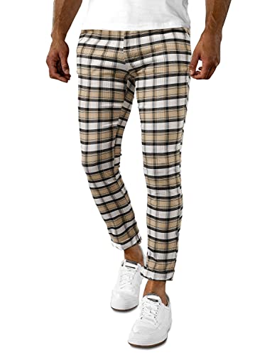 Woenzaia Lässige Herren-Hose, schmale Passform, Skinny Stretch, #1 Khaki kariert, 46 von Woenzaia