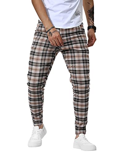 Woenzaia Plaid Skinny Hose für Herren Stretch Slim Fit Kleid Hose, #1 Mika, 46 von Woenzaia