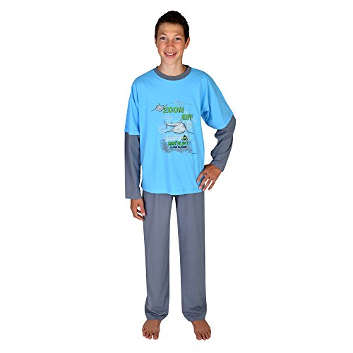 Wörner Jungen Schlafanzug lang kurz Shorty Bademantel Badetücher Hai Zoom Off Ozean Jersey Frottee (140, Schlafanzug lang 2tlg. Hai Zoom Off Ozean) von WöRNER SüDFROTTIER