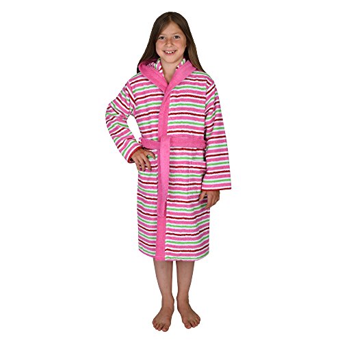 Wörner Mädchen Schlafanzug lang kurz Shorty Sleepshirt Bademantel Badetücher Pferd & Ringel Orchidee Jersey Frottee (140, Bademantel Ringel Orchidee) von WöRNER SüDFROTTIER