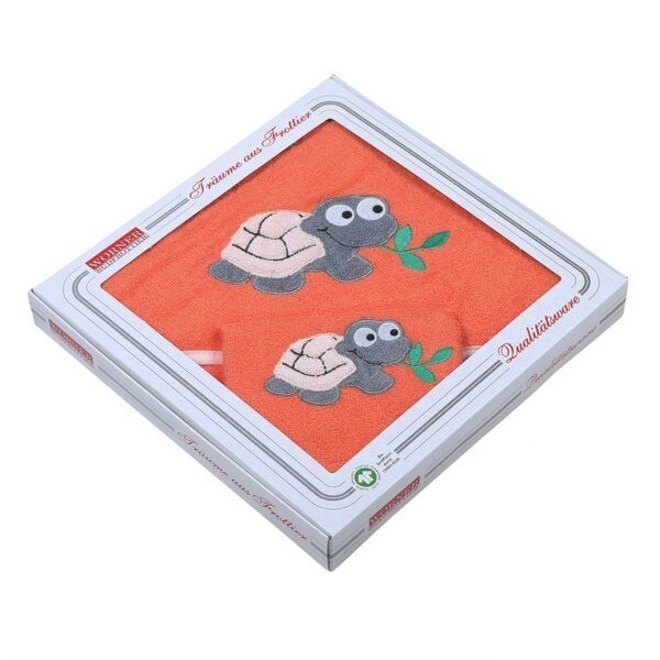 Wörner Baby Kapuzenbadetuch Set mit Waschhandschuh "Schildkröte" GOTS zertifiziert von Wörner