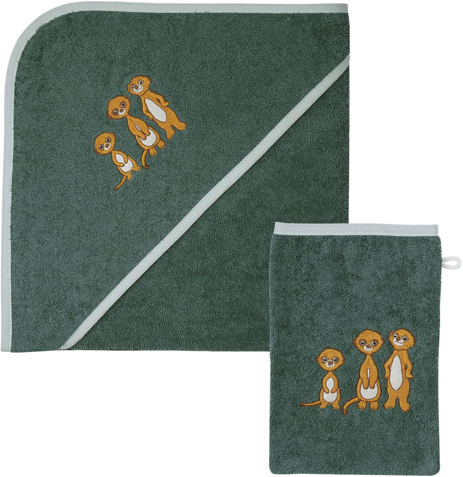 Wörner Handtuch Set "Erdmännchen Kapuzenbadetuch 100/100 mit Waschhandschuh", (Spar-Set, 2 St.) von Wörner