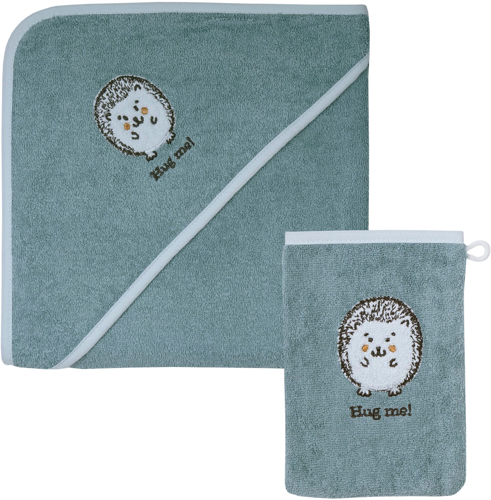 Wörner Handtuch Set "Igel blau Kapuzenbadetuch 100/100 mit Waschhandschuh", (Spar-Set, 2 St.) von Wörner