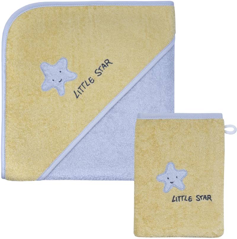 Wörner Handtuch Set "Little Star Kapuzenbadetuch 100/100 mit Waschhandschuh" mit Stickerei Stern mit Schriftzug von Wörner
