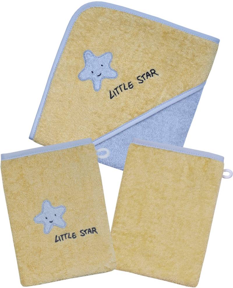 Wörner Handtuch Set "Little Star Kapuzenbadetuch mit 2 Waschhandschuhen" mit Stickerei Stern mit Schriftzug von Wörner