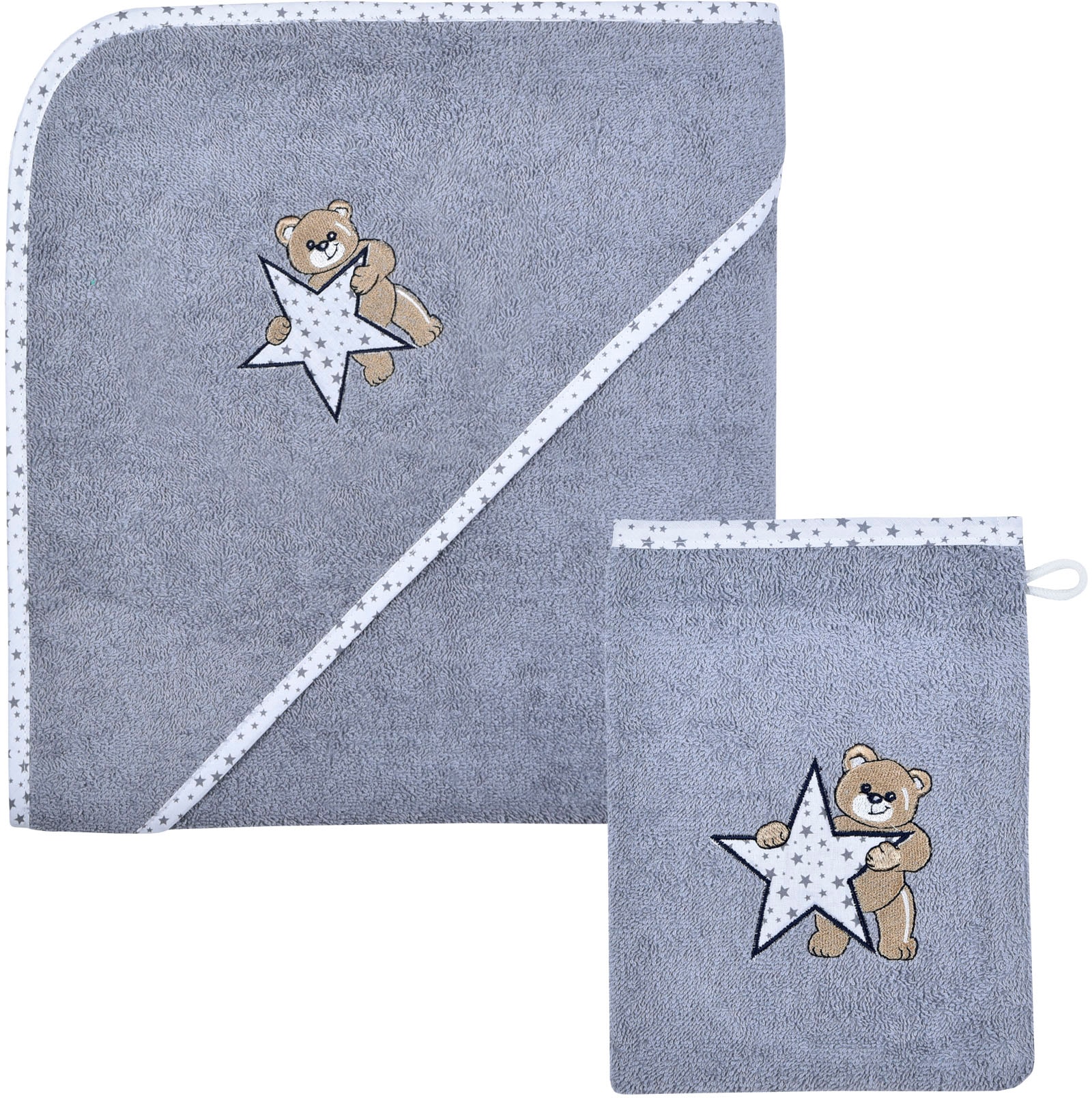 Wörner Handtuch Set "Teddy/Stern Kapuzenbadetuch 100/100 mit Waschhandschuh", (Spar-Set, 2 St.) von Wörner