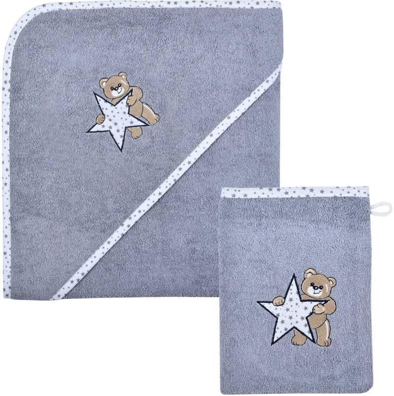 Wörner Handtuch Set "Teddy/Stern Kapuzenbadetuch 100/100 mit Waschhandschuh", (Spar-Set, 2 St., Kapuzenhandtuch 100 x 100 cm-Waschhandschuh 15 x 21 cm), mit süßer Teddystickerei von Wörner
