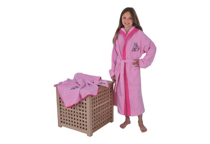 Wörner Kinderbademantel Bademantel Pferd rosa, Langform, Baumwoll-Webfrottier, Kapuze von Wörner