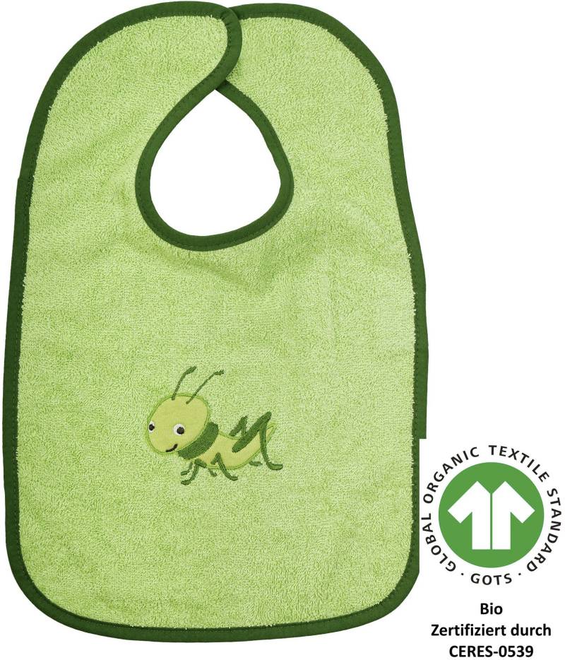Wörner Lätzchen "Grashüpfer hellgrün Riesen-Klettlatz" 1 Stk. tlg. Biobaumwolle, mit Klettverschluss, maschinenwaschbar von Wörner