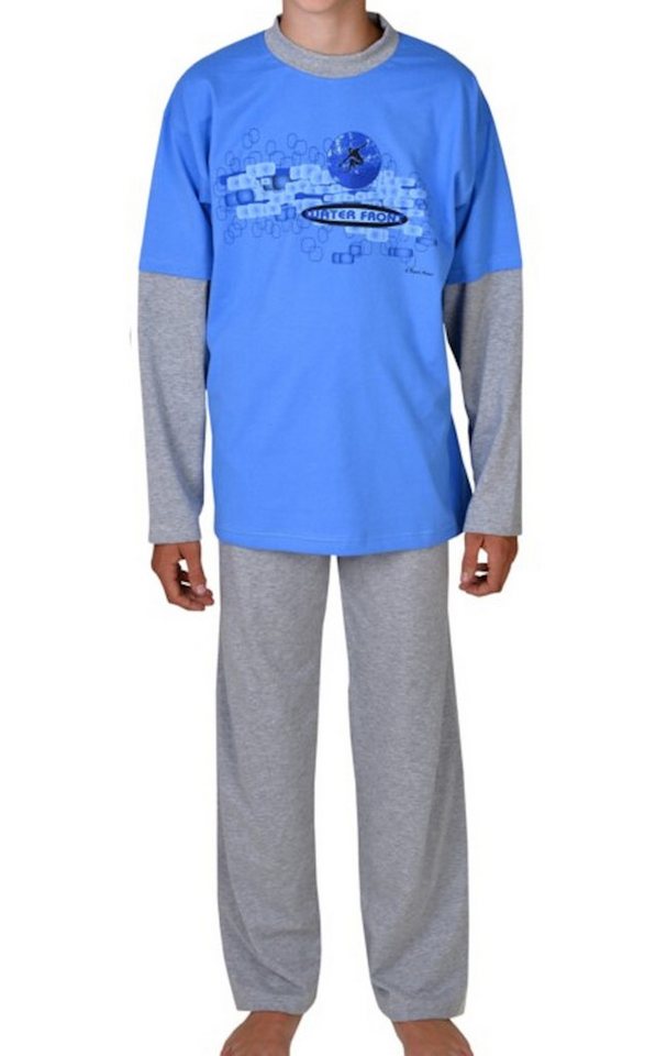 Wörner Pyjama Wörner Jungen Schlafanzug Pyjama lang Jersey Water Front blau (2 tlg) von Wörner
