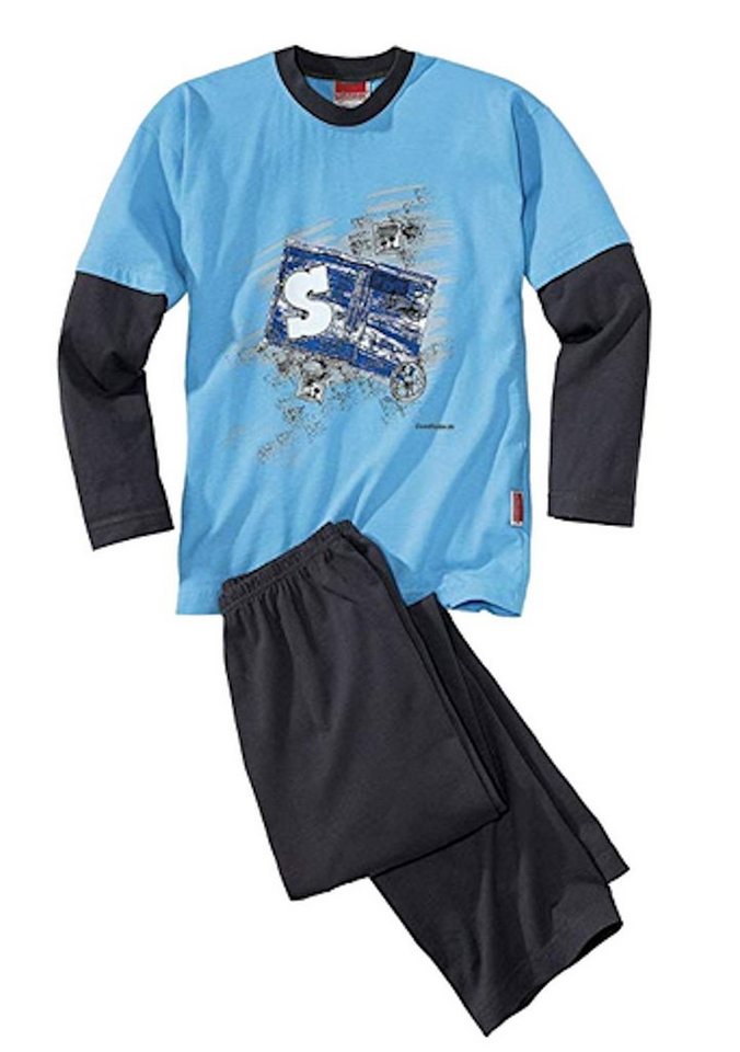 Wörner Pyjama Wörner Jungen Schlafanzug Pyjama lang Single Jersey blau (2 tlg) von Wörner