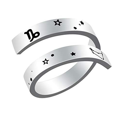 Woffoly Verstellbarer gravierter Waagen-Tierkreisring, Surgical 316L Edelstahl Statement Zeichen des Tierkreises Offen Verstellbarer Fingerring, Horoskop Schmuckgeschenk für Frauen Männer von Woffoly