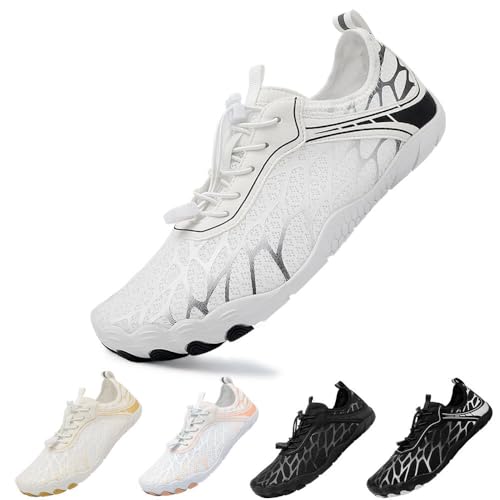 Woflebel Barfußschuhe Herren 40 Wasserschuhe Damen Strandschuhe Badeschuhe Sommer Schwimmschuhe Schnell Trocknen Surfschuhe Weiß Schwarz von Woflebel