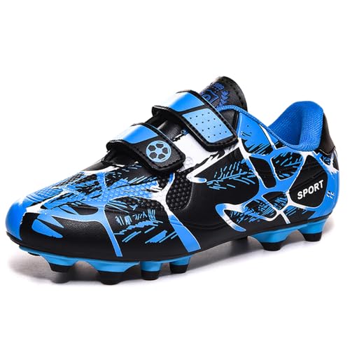 Woflebel Fußballschuhe Jungen Fussballschuhe Kinder Kunstrasen Multinocken Soccer Trainingsschuhe Mädchen Turnschuhe Ohne Schnürsenkel Low Top Blau 33 von Woflebel