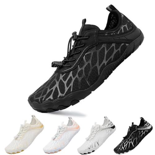 Woflebel Schwimmschuhe Wasserschuhe Herren Barfußschuhe Damen Aquaschuhe Badeschuhe Sommer Fitnessschuhe Unisex Surfschuhe Schwarz 44 von Woflebel