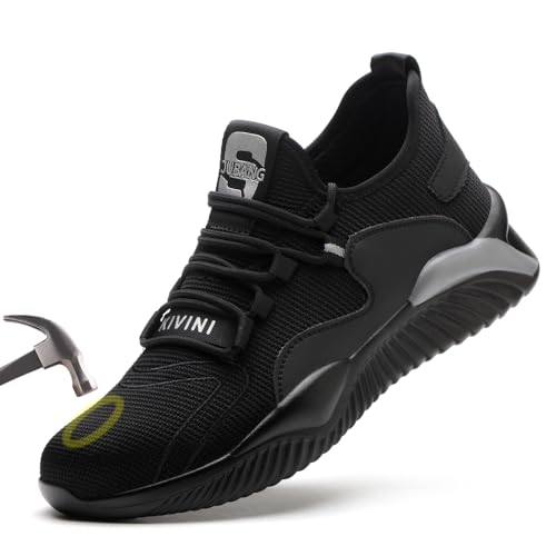 Woflebel Sicherheitsschuhe Damen S1 Stahlkappe Schutzschuhe Arbeitsschuhe Herren Sommer Stylisch Arbeit Sneaker Outdoor Atmungsaktiv Turnschuhe für Unisex Schwarz Grau 38 von Woflebel